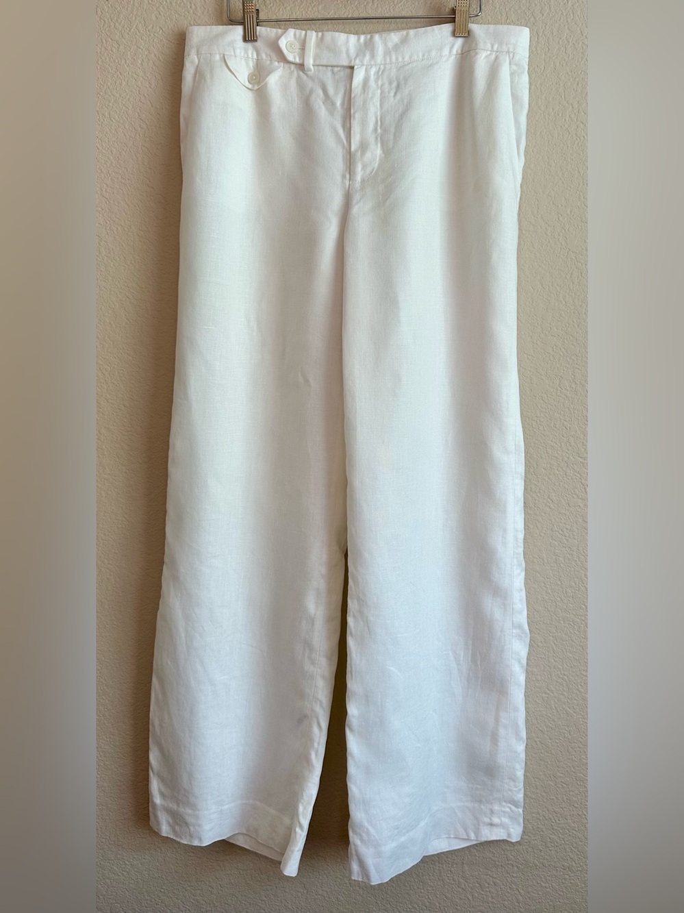Lauren Ralph Lauren Devrouax Linen Pants Wide Leg Womens Size 12 Ivory Trousers